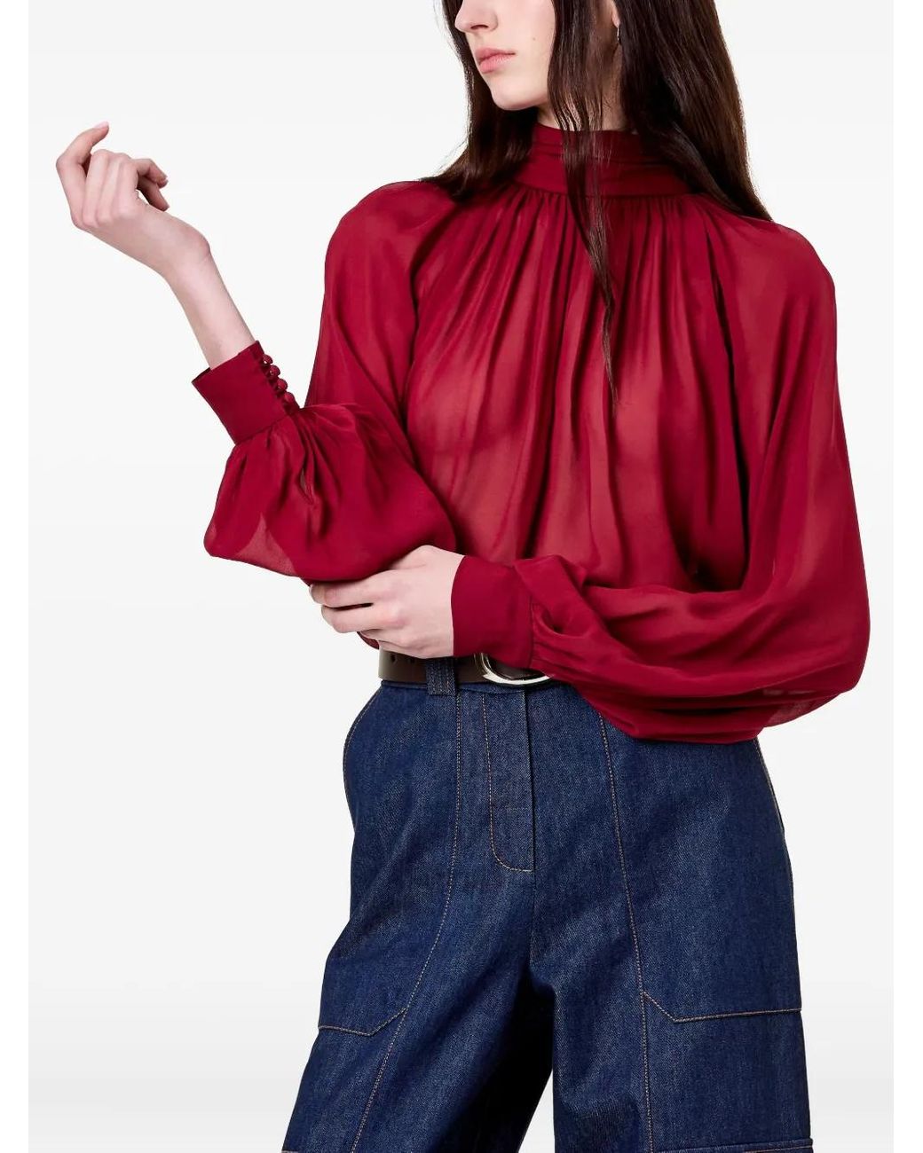 Nicholas Red Solene High-Neck Long-Sleeves Top
