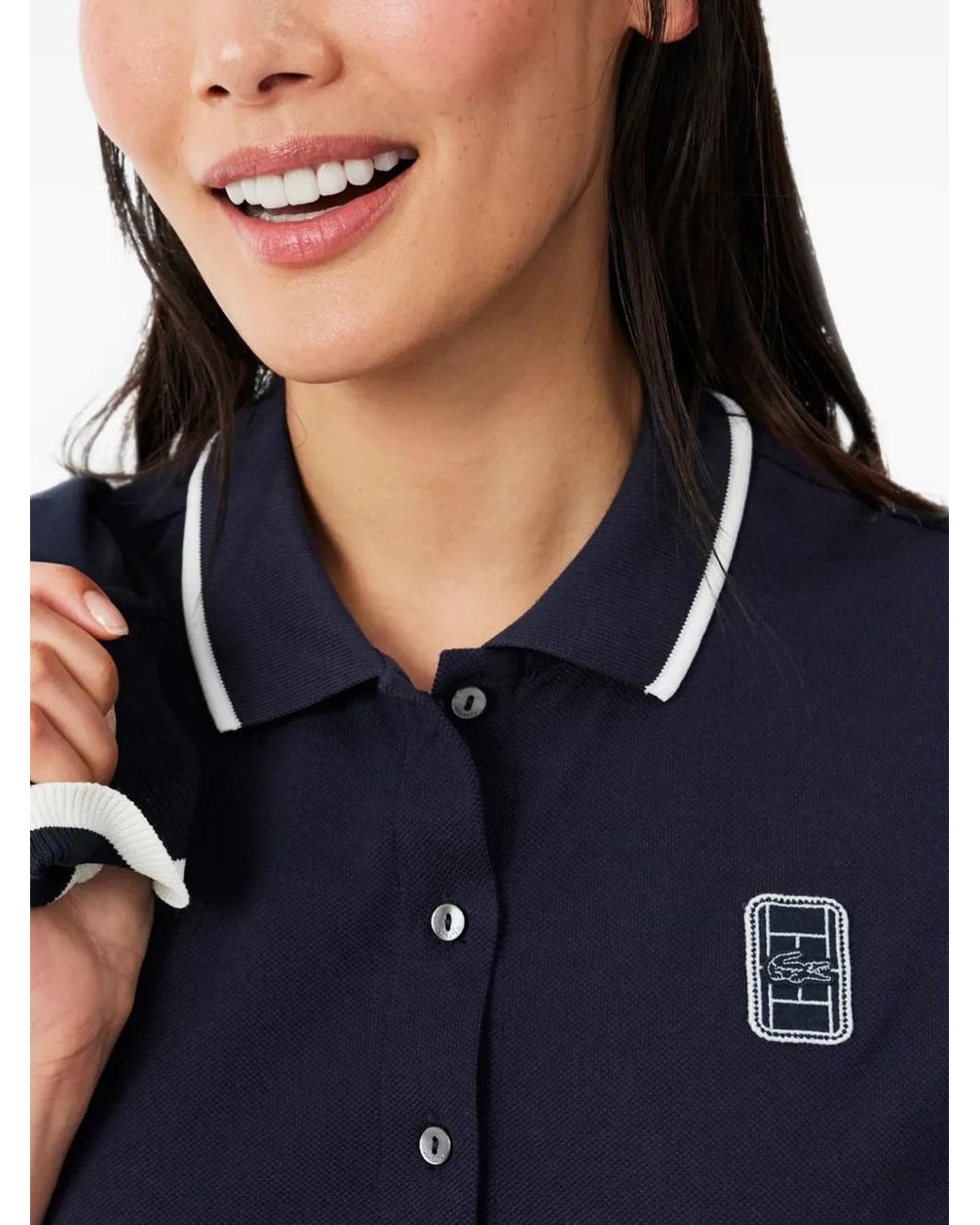 Lacoste Blue Flared Badge-Accent Petit-Pique Dress