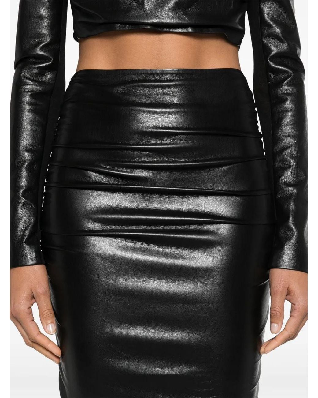 Nanushka Black Hester Ruched-Detail Midi Skirt
