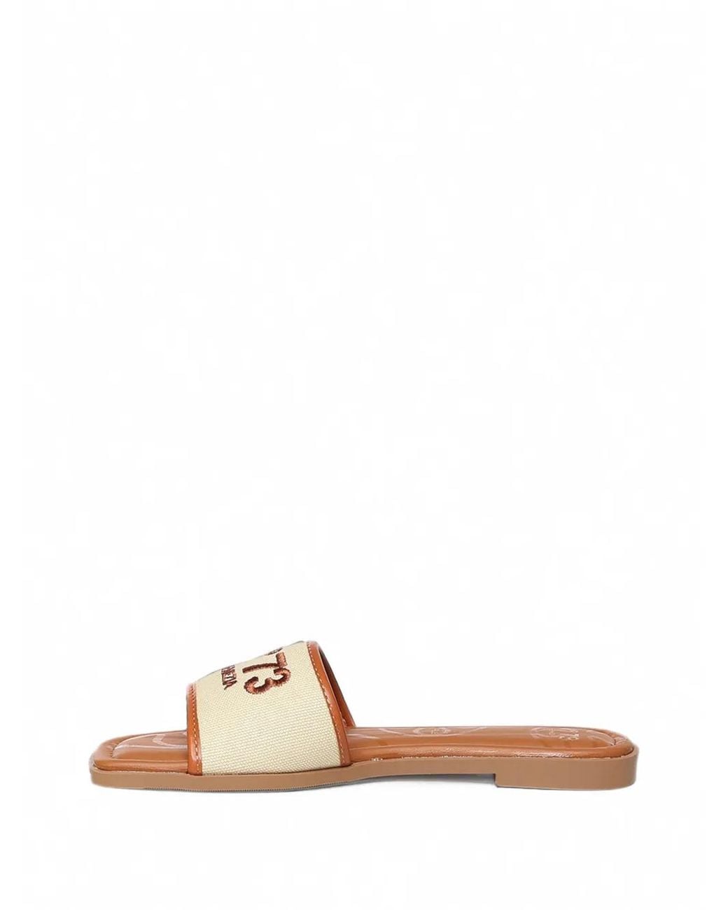V73 Natural Ciabatta Fascia Logo-Lettering Canvas Sandals