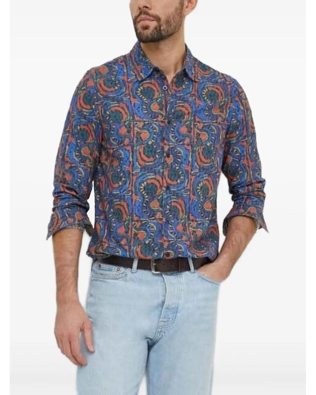 Desigual Overhemd Met Abstracte Print in het Blue voor heren