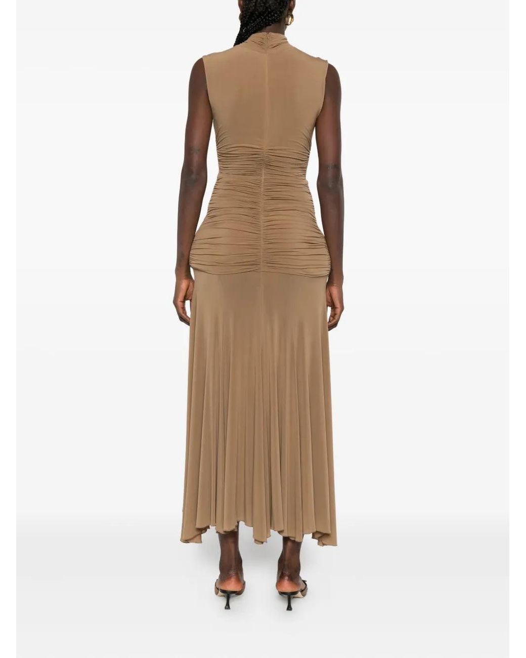 Magda Butrym Natural High-Neck Draped Maxi Dress