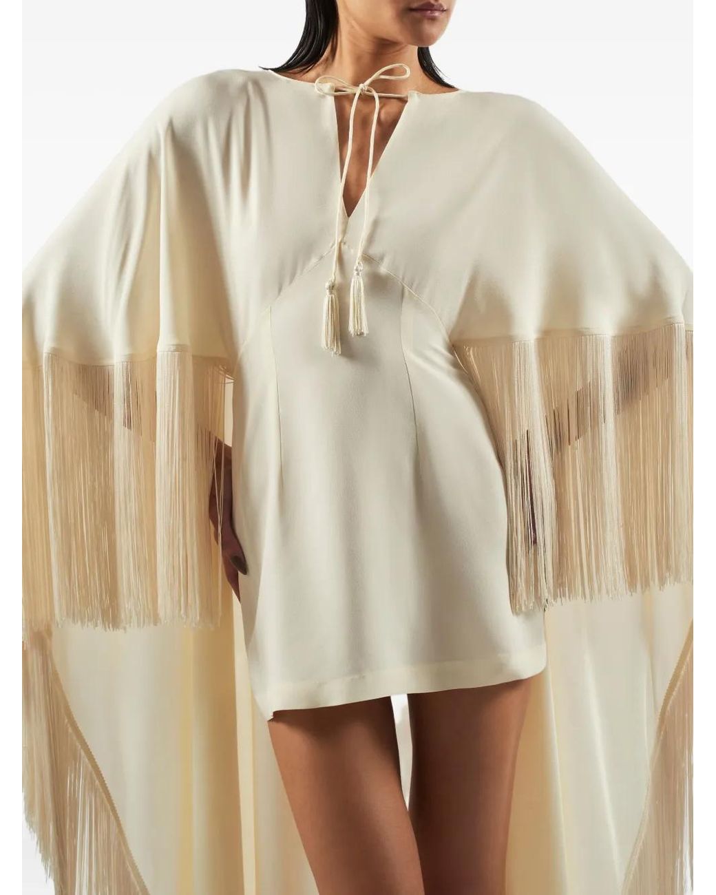 Taller Marmo White 1970 Fringe-Trim Mini Dress