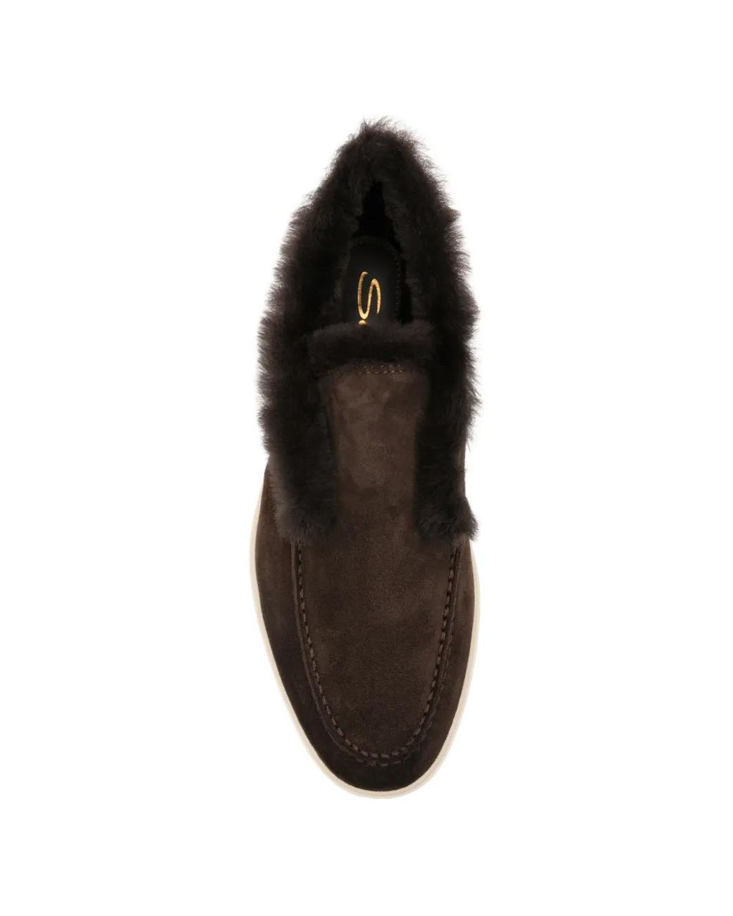 Santoni Brown Fur-Trimmed Loafers