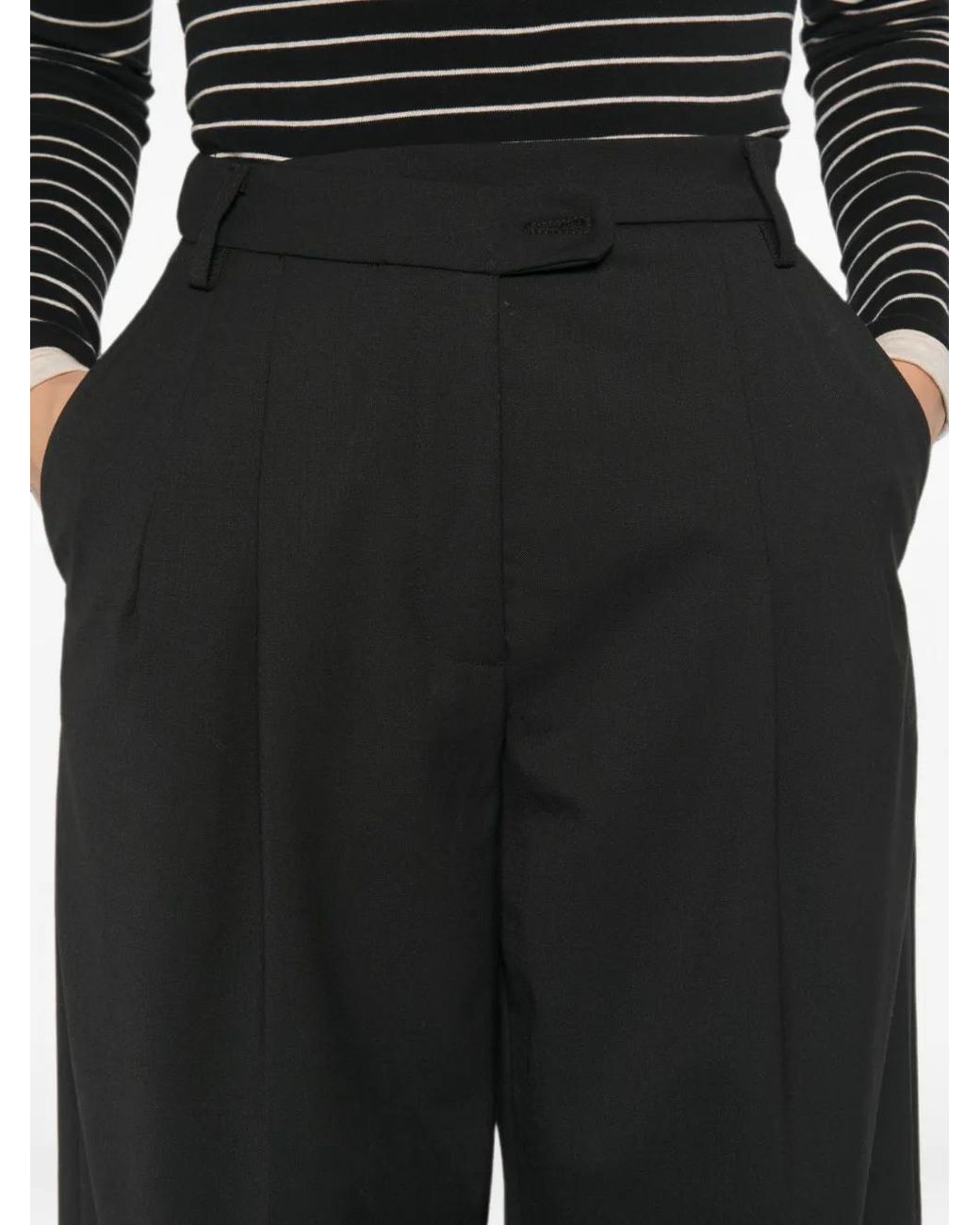 Thelatest Black Pantalon Ample À Design Plissé