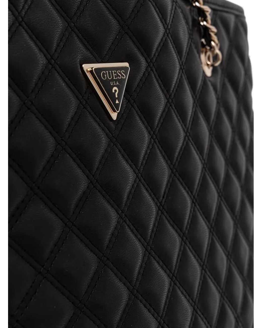 Guess Black Giully Quilted Logo-Plaque Tote Bag