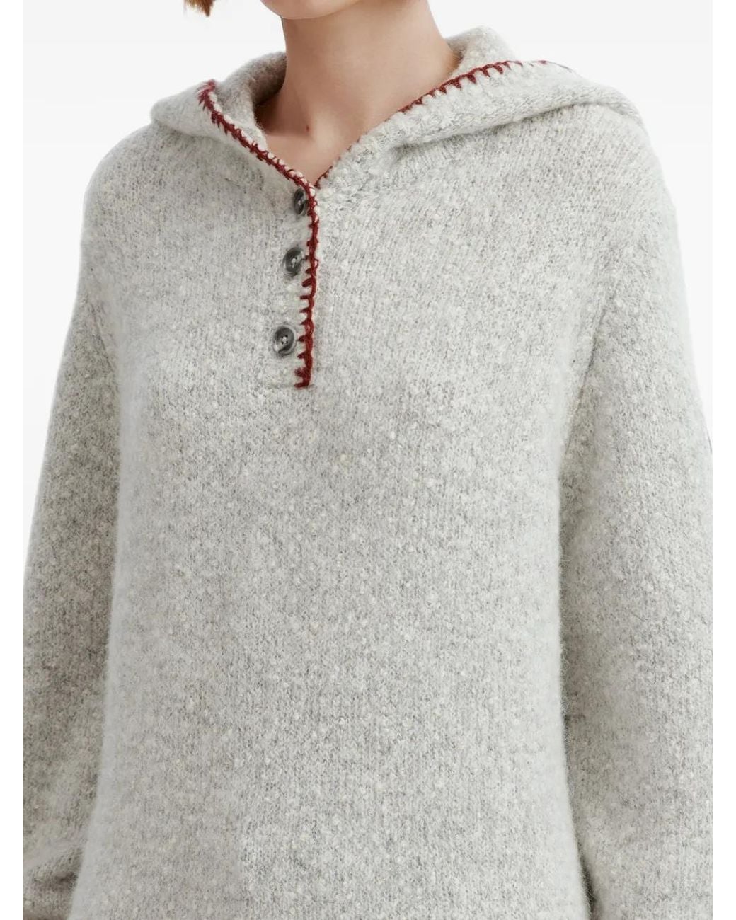 B+ AB Gray Whipstitch-Trim Hooded Sweater