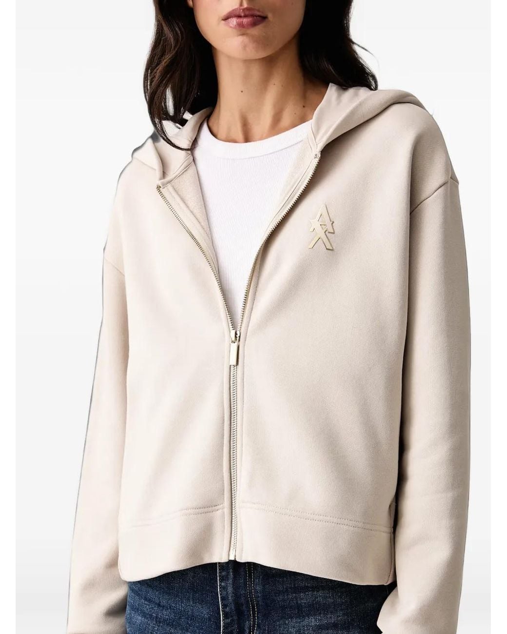 ARMANI EXCHANGE White Logo Zip-Up Hoodie