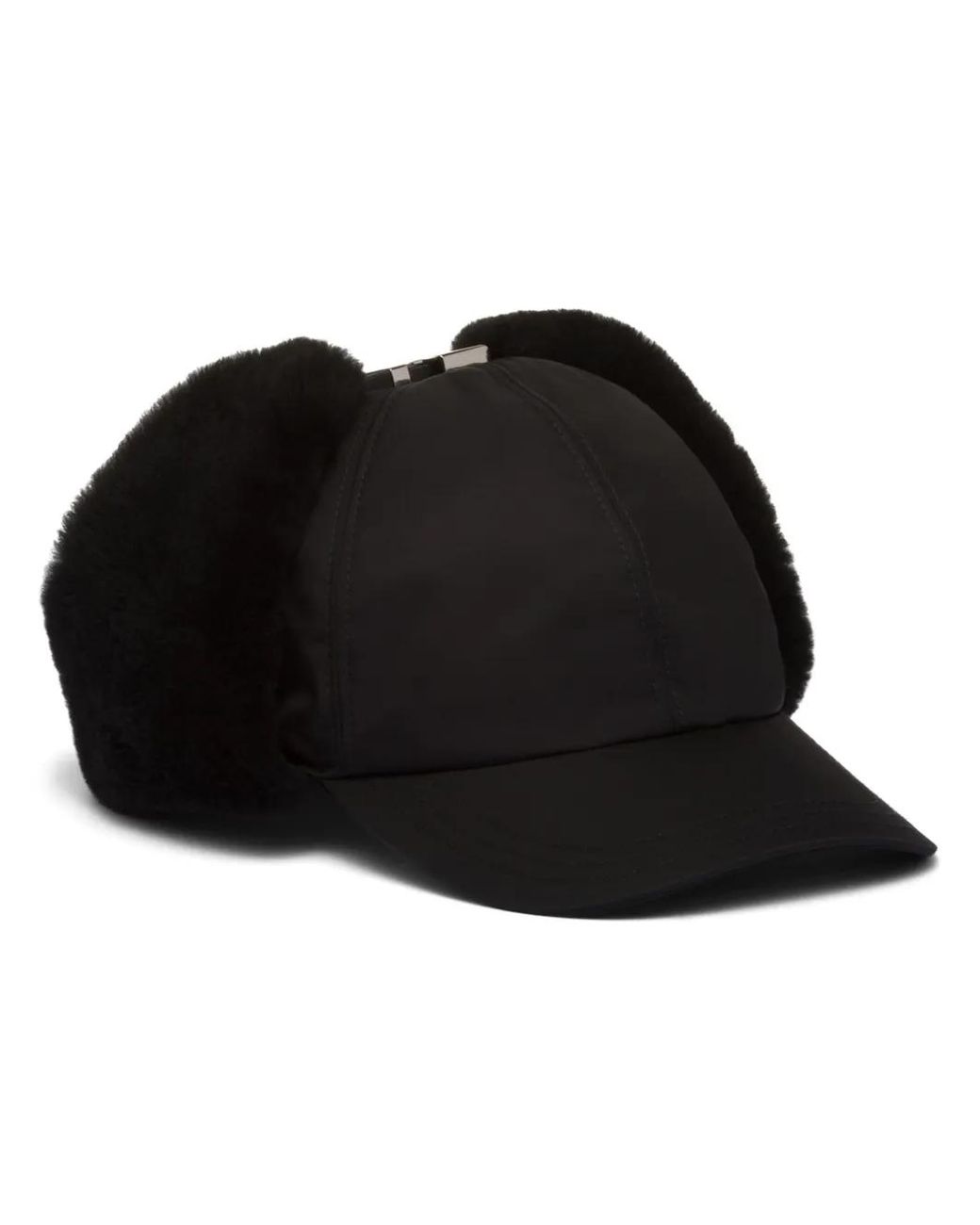 Prada Black Re-nylon And Shearling Hat for men