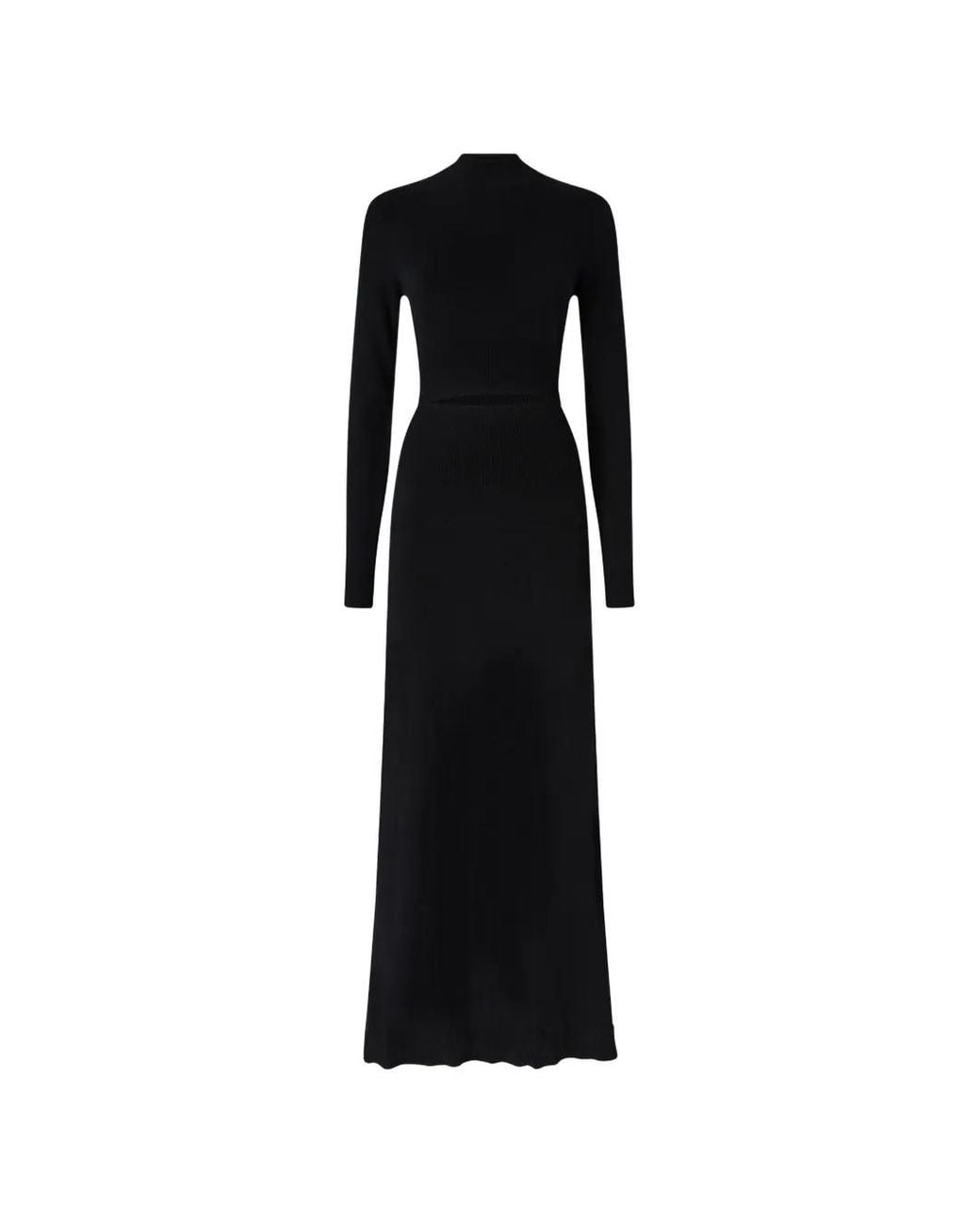 Pinko Black Robe Longue En Laine Mélangée Avec Découpe