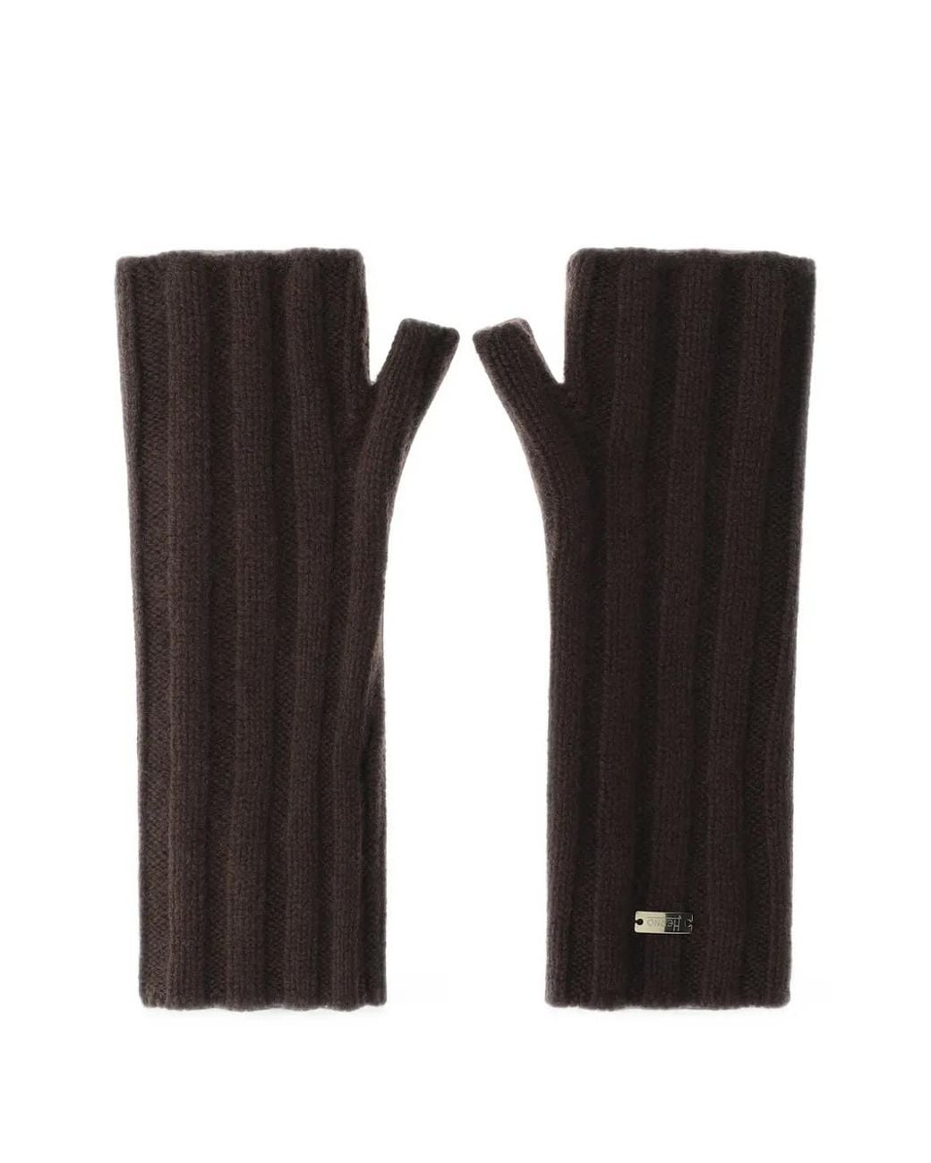 Herno Black Fingerless Ribbed-Knit Gloves