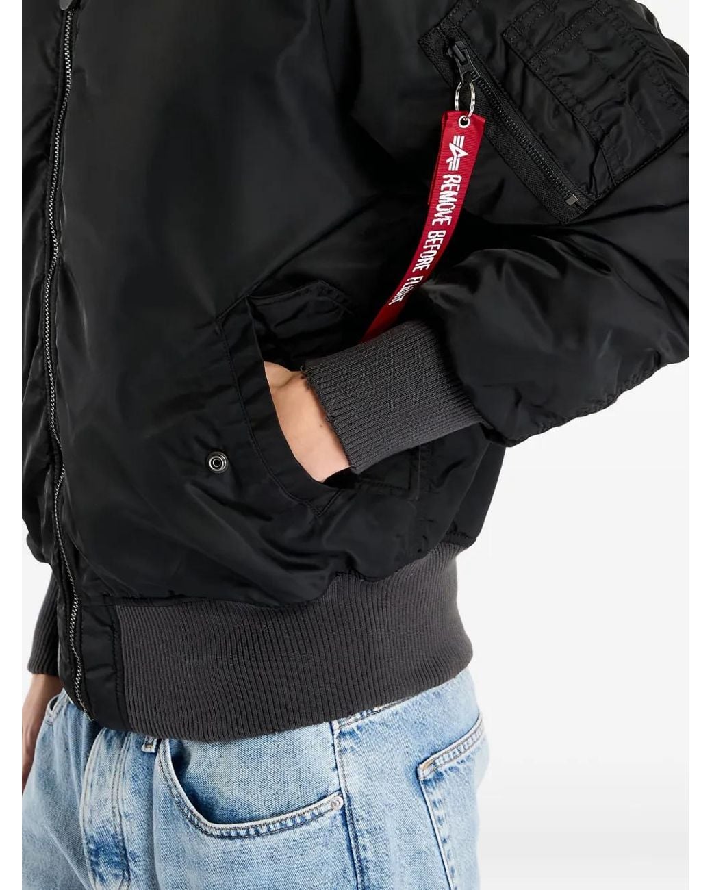 Alpha Industries Black Ma-1 Distressed Internal Pocket Bomber Jacket for men