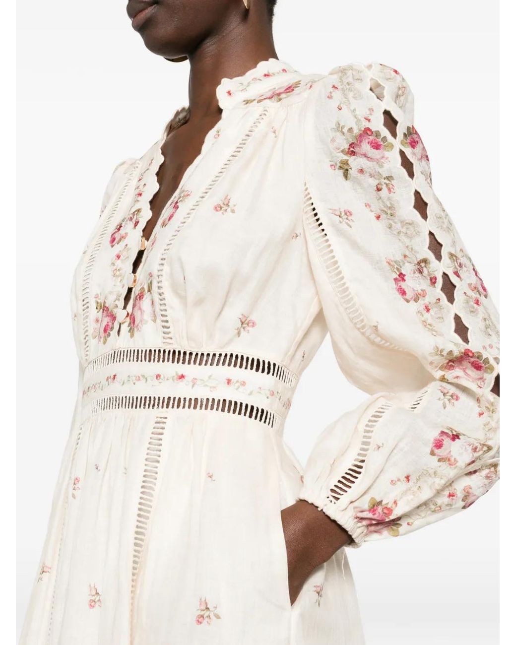 Zimmermann Natural Long 'Patience' Peach Linen Dress