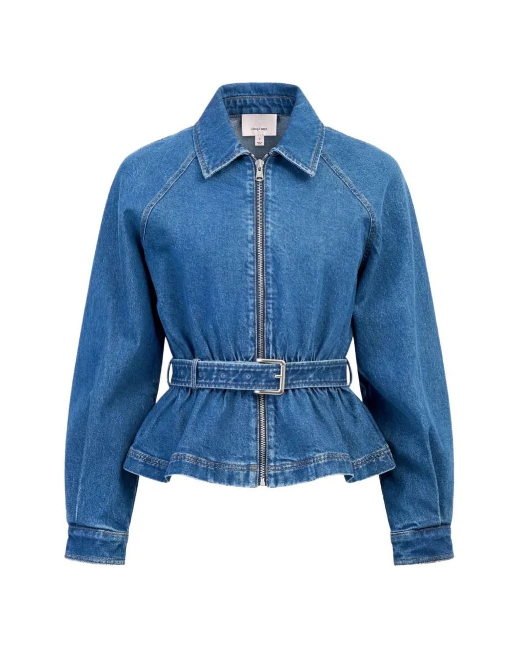 Cinq À Sept Blue Briar Belted Peplum Denim Jacket