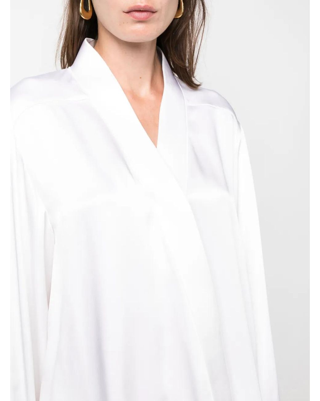 Giorgio Armani White V-Neck Long-Sleeves Silk Shirt