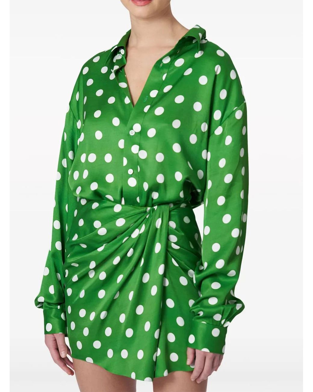 Carolina Herrera Green Polka-Dot Print Ruched Skirt