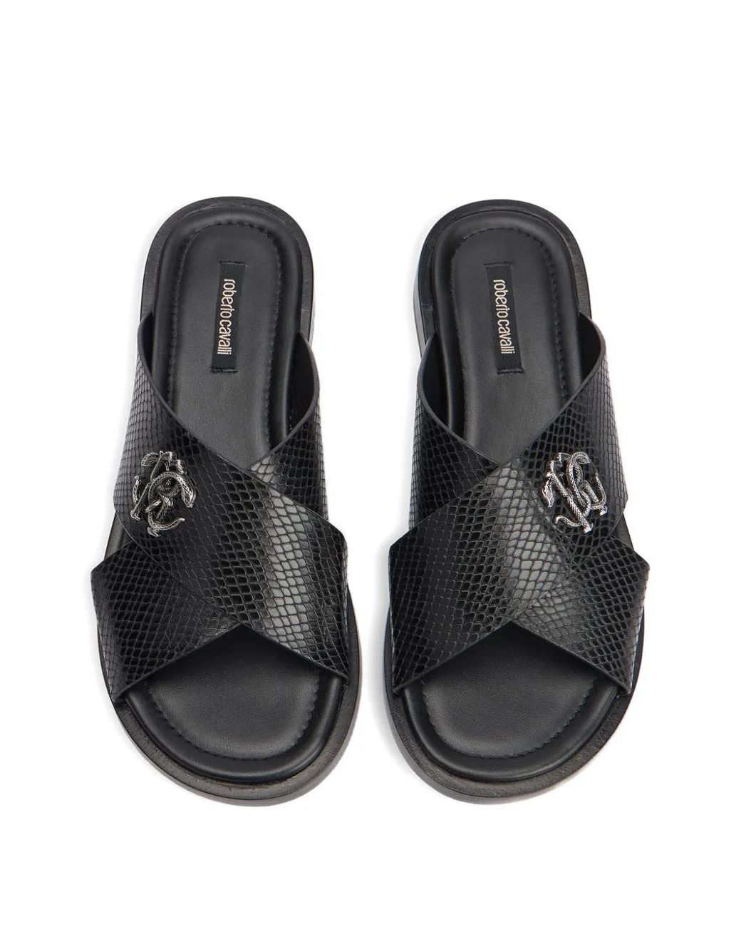Roberto Cavalli Black Sandales À Effet Peau De Serpent for men