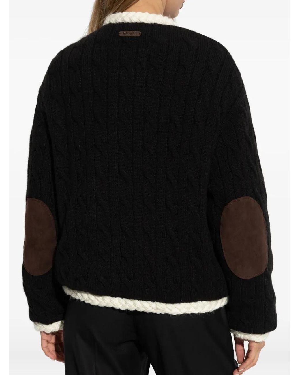 Moschino Black Cable-Knit Elbow-Patch Jacket