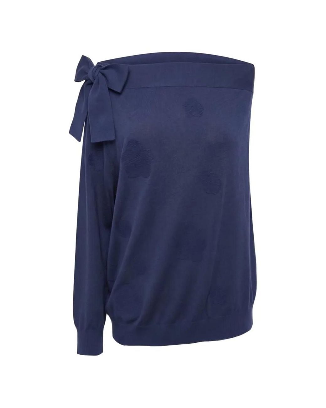 Malo Blue Bow-Detail Floral-Embroidered Sweater
