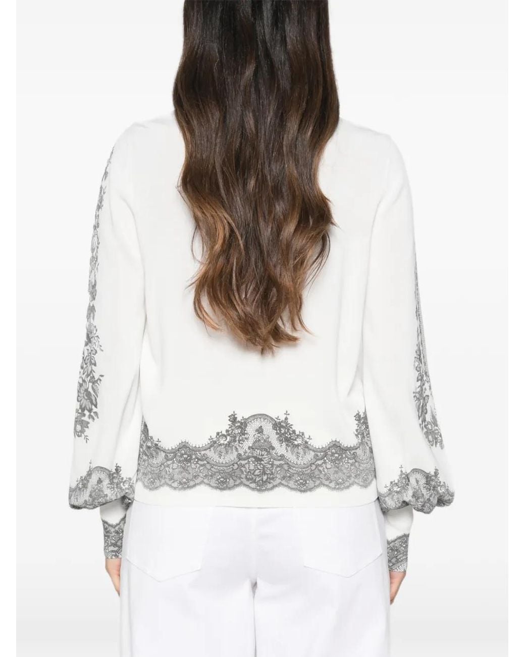 Twinset White Lace-Trim Balloon-Sleeve Knit