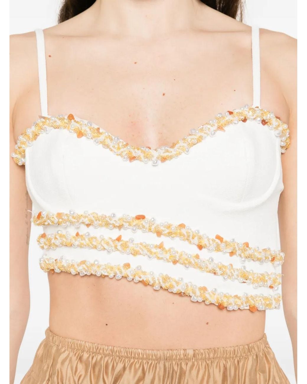 PATBO Natural Jade Embellished Crop Top