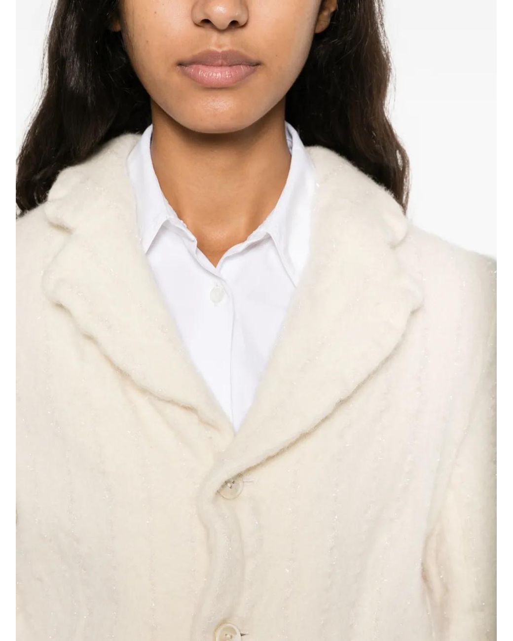 Comme des Garçons White Metallic-Thread Ruffled Jacket