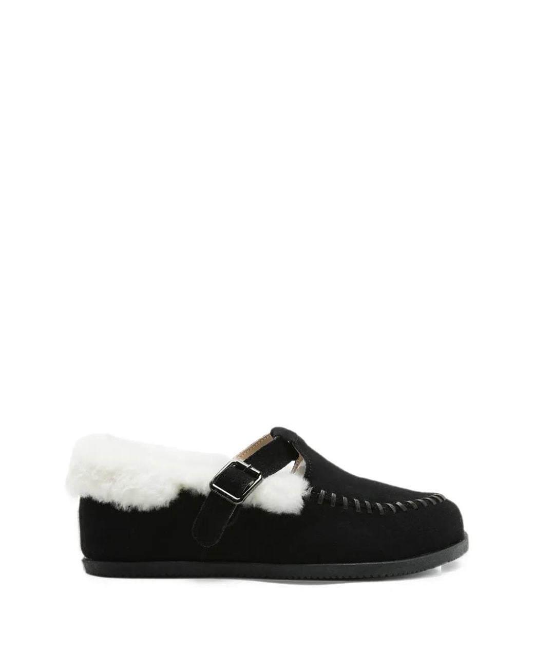 Goodnews Black Shearling-Trim Whipstitch Sneakers