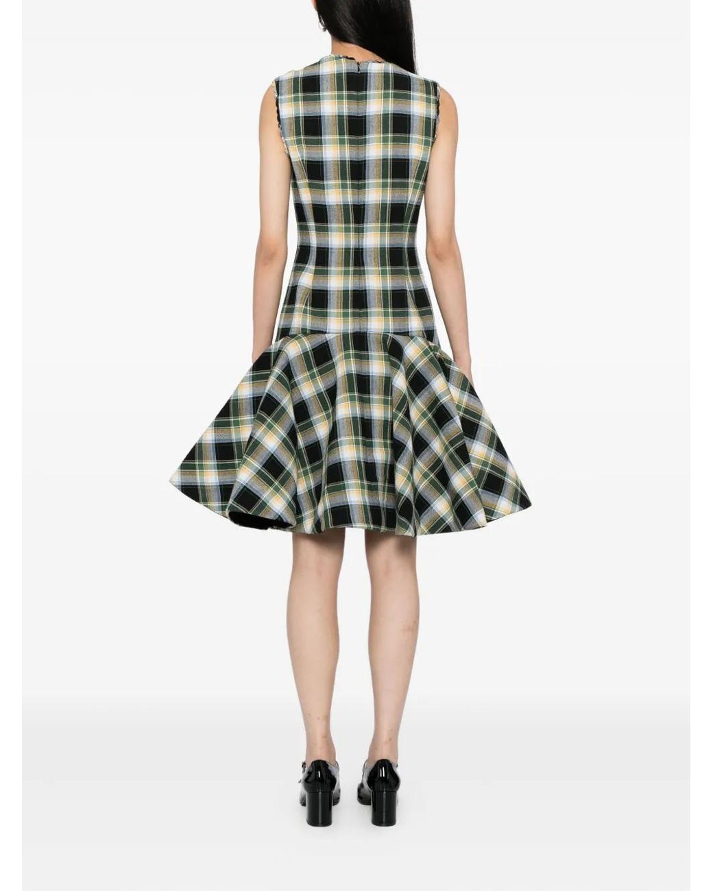 ShuShu/Tong Plaid Sleeveless Wavy Dress in Green | Lyst