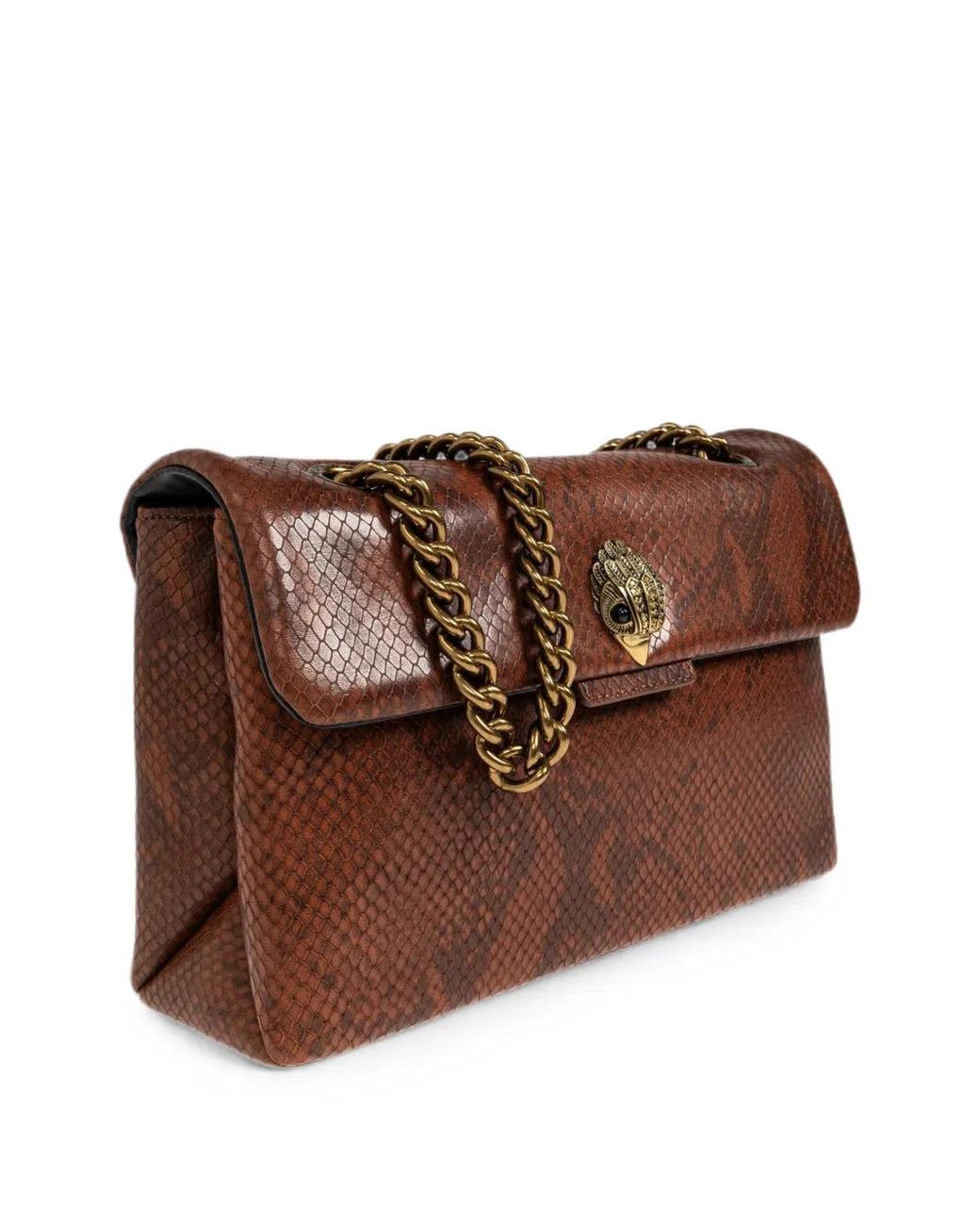 Kurt Geiger Brown Kensington Snake-Print Leather Shoulder Bag