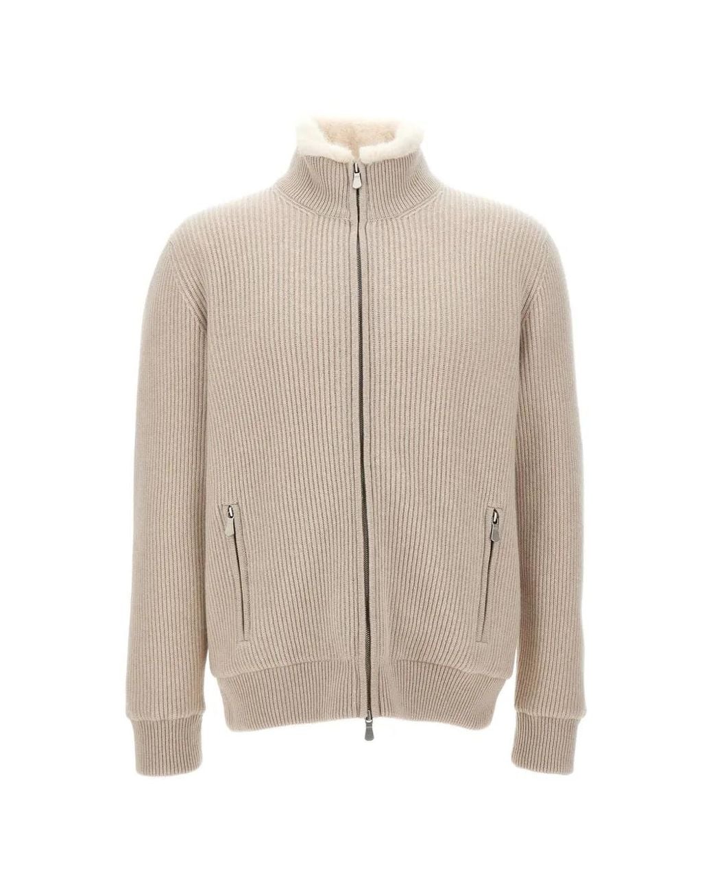 Gran Sasso Natural Ribbed-Knit Cashmere Cardigan for men