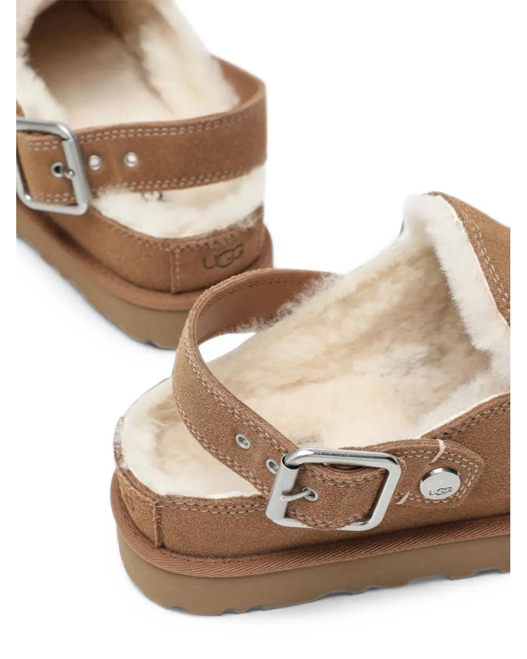 Ugg Brown Buckle-Fastening Shearling-Lined Sandals