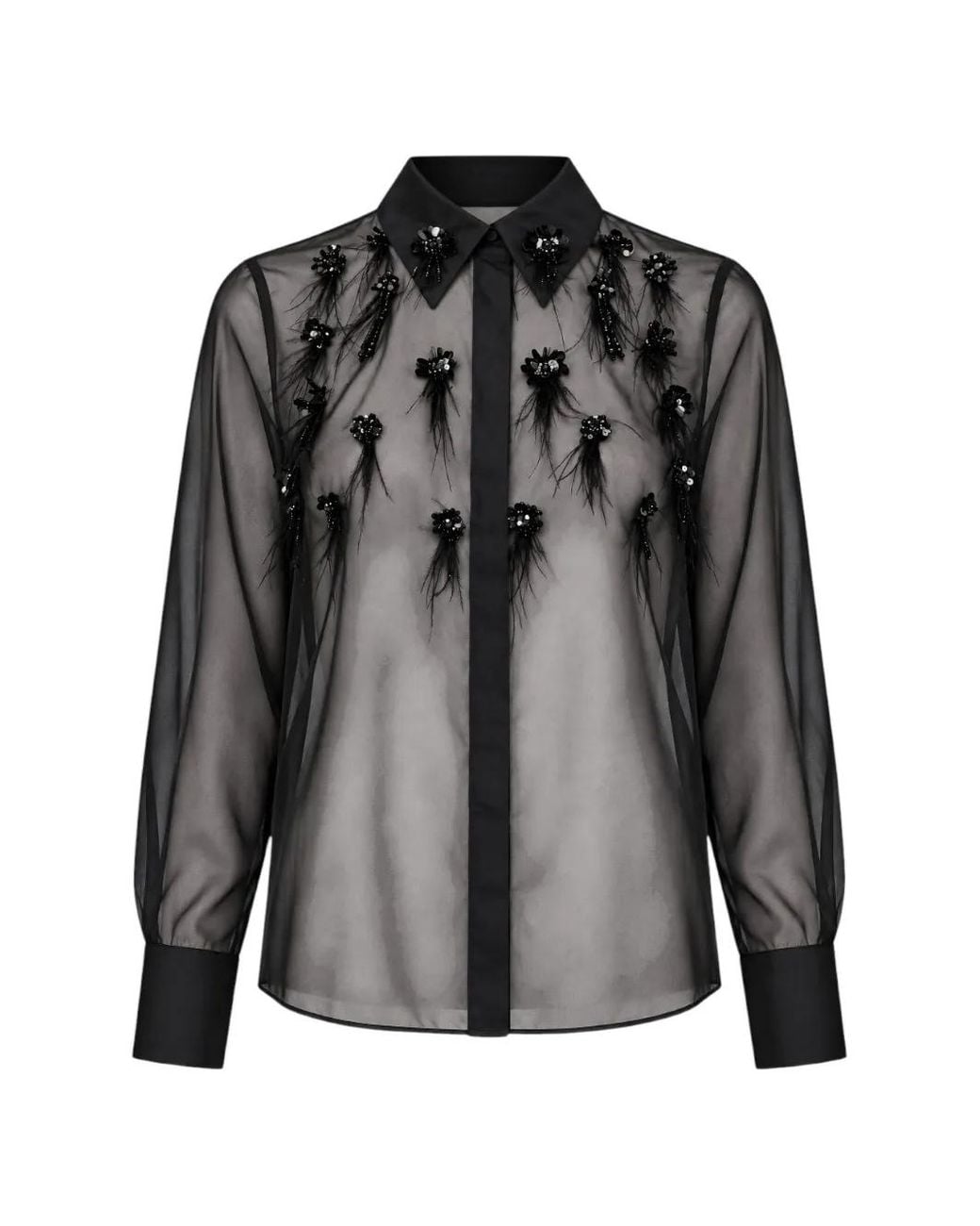 Nenette Black Frangi Embellished-Detail Shirt