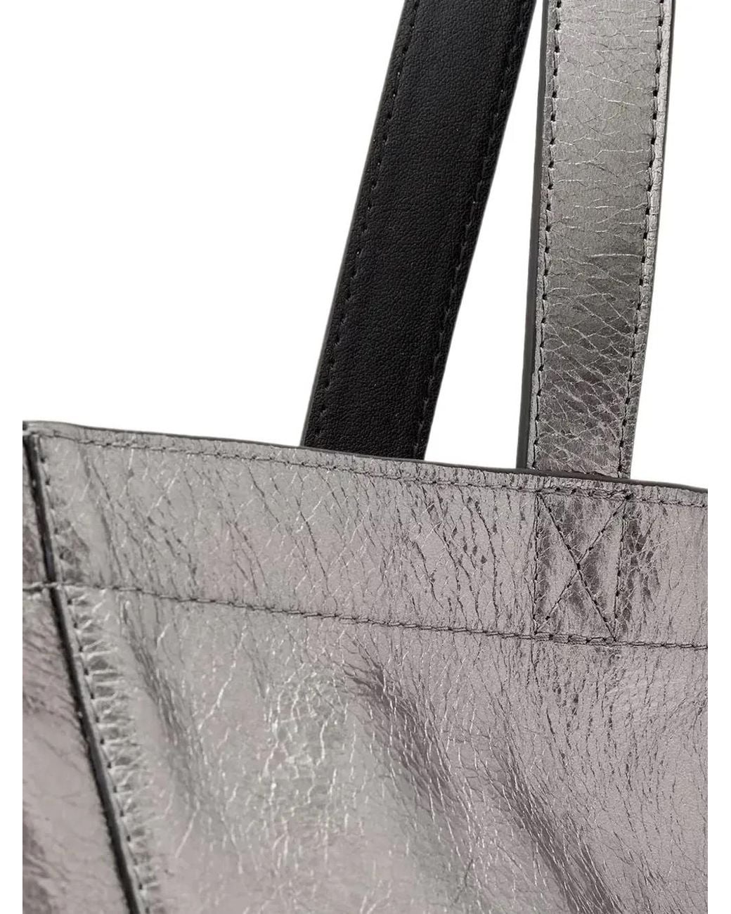 AllSaints Gray Metallic-Effect Logo-Debossed Tote Bag