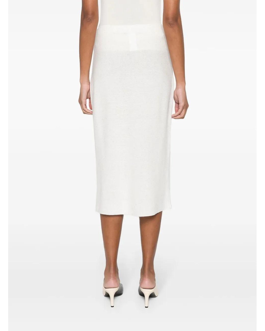 Fabiana Filippi White Sequin-Embellished Pencil Skirt