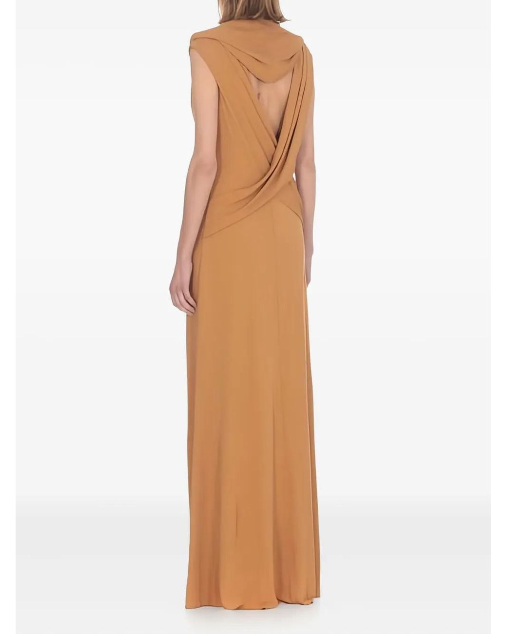 Alberta Ferretti Brown Draped-Detailing Maxi Dress