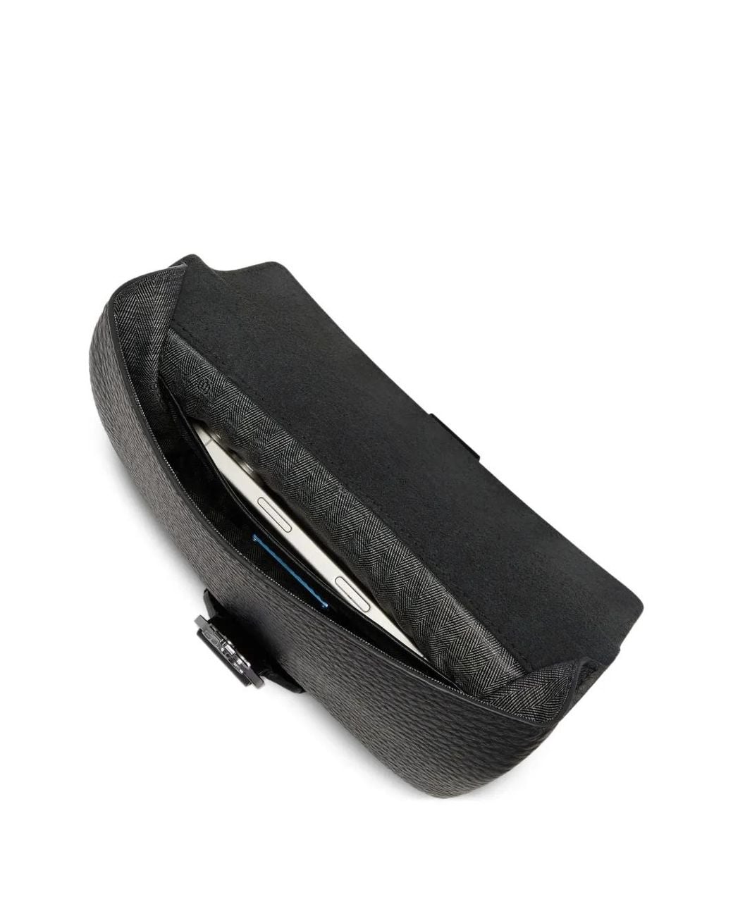Piquadro Black Buckle-Fastening Pebbled Laptop Bag for men