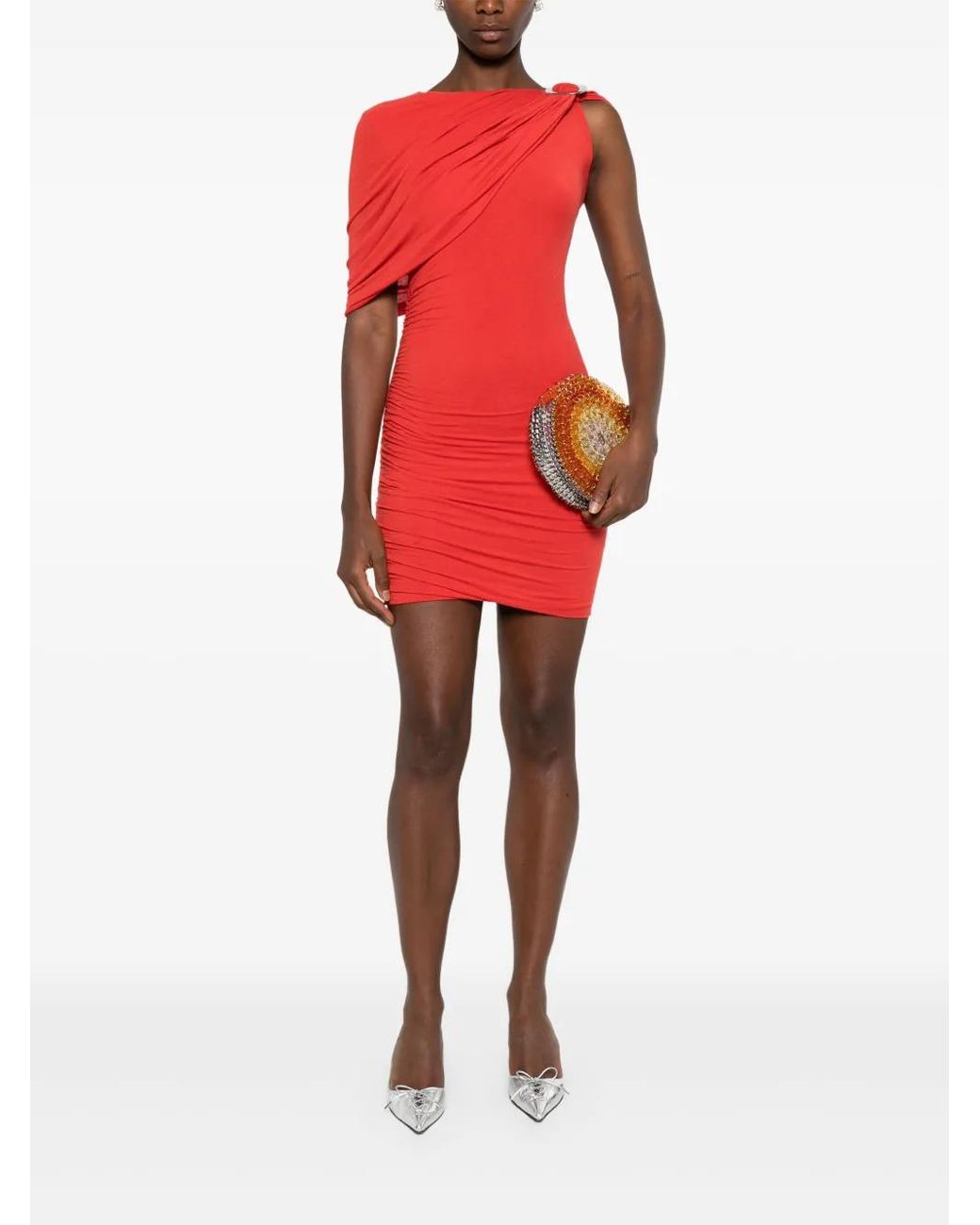 MANURI Draped One-Shoulder Dress in Red | Lyst