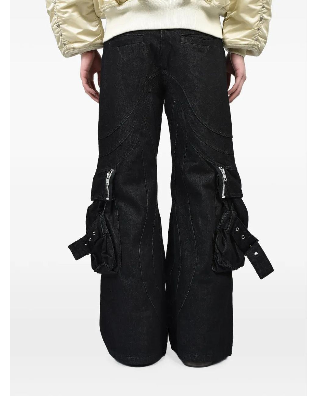 NO/FAITH STUDIOS Black Cargo-Pocket Wide-Leg Jeans for men