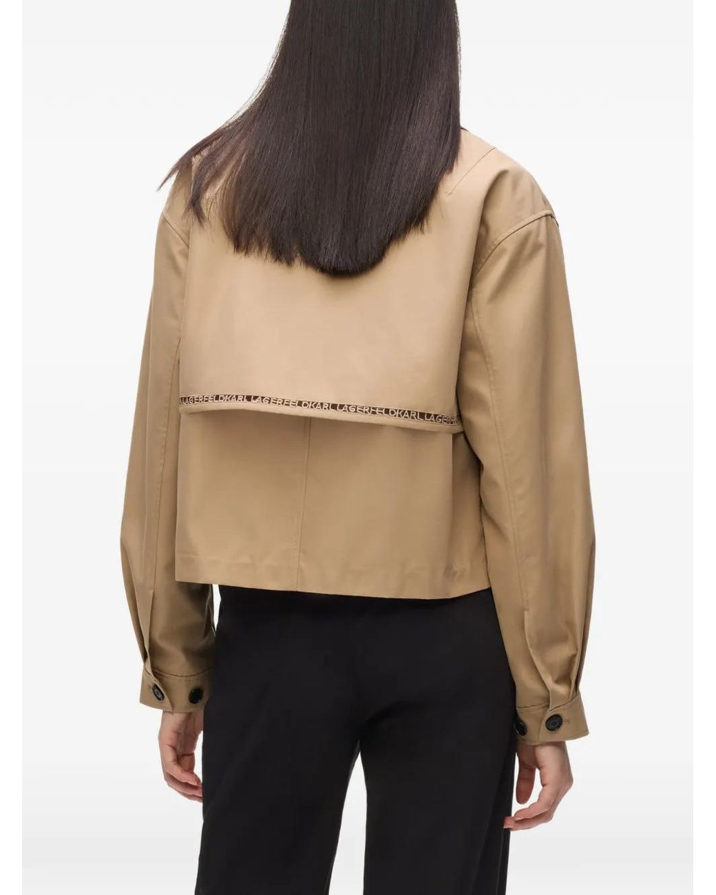Karl Lagerfeld Natural Cut-Out Embroidery Short Trench Coat