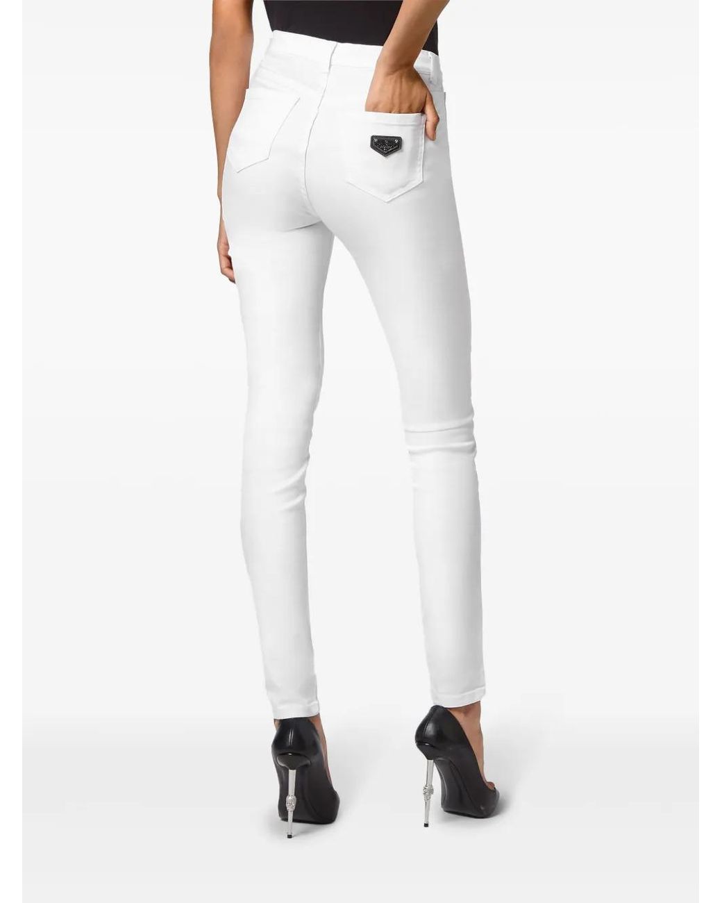Philipp Plein White Logo-Plaque Skinny-Cut Jeans