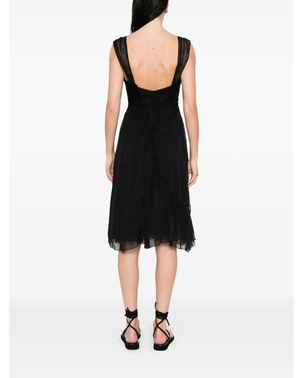 Alberta Ferretti Black Ruffled Lace Mini Dress