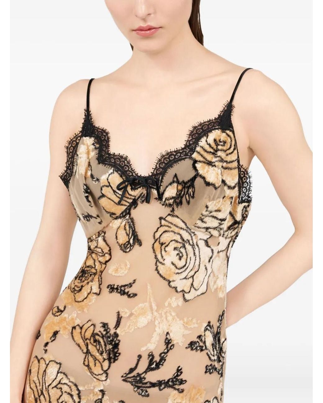Roberto Cavalli Natural Rose-Print Ruffled Dress