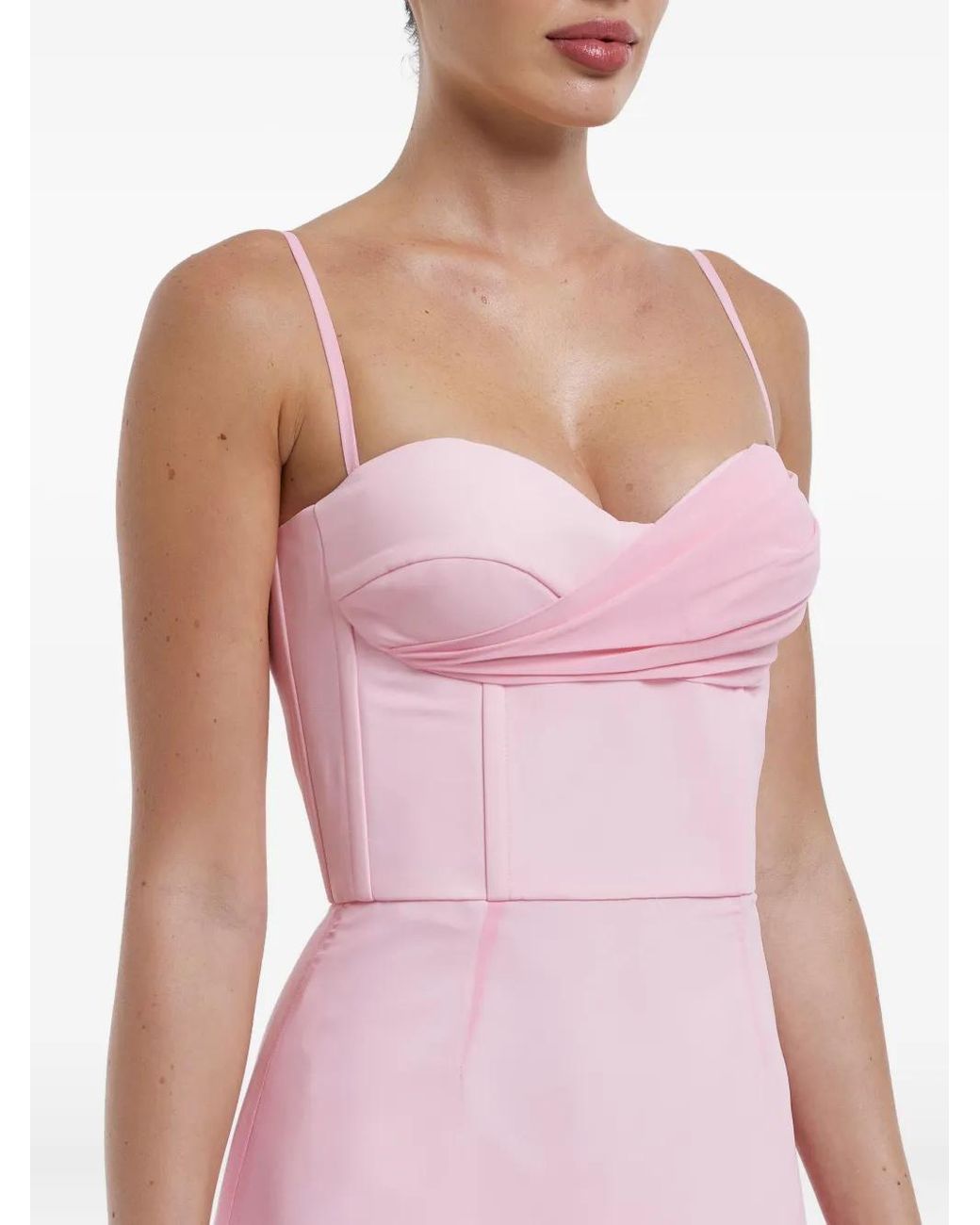 POST MERIDIEM Pink Draped Ruffle Mini Dress