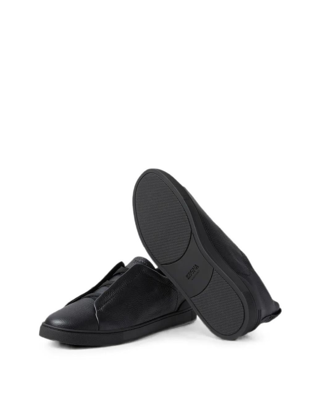 Zegna Black Leather Triple Stitch Sneakers for men