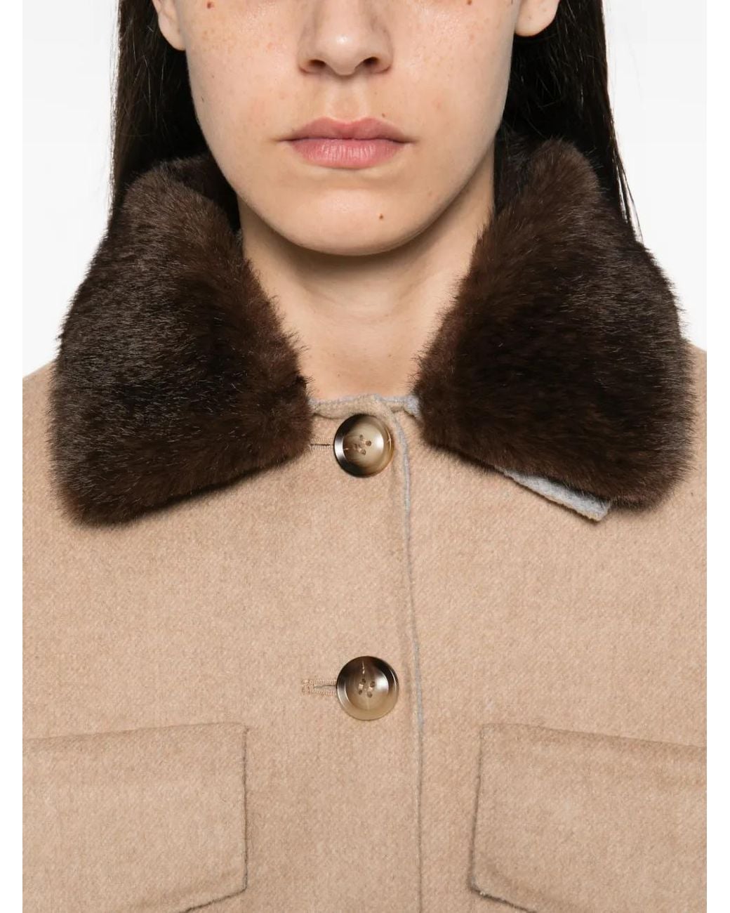 Ava Adore Natural Faux-Fur Collar Chest-Pocket Coat