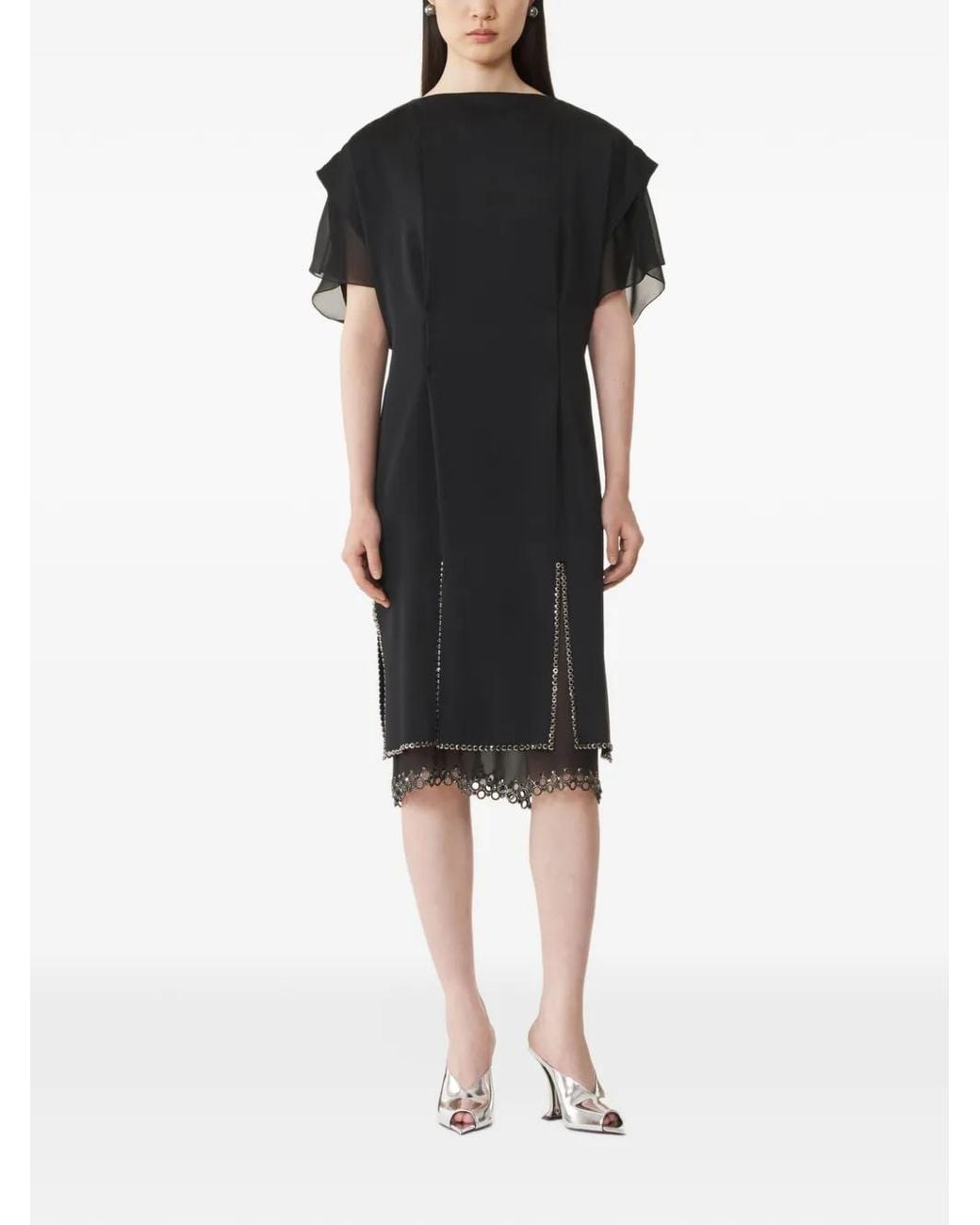 Lanvin Black Eyelet-Embroidered Grosgrain-Ribbon Dress
