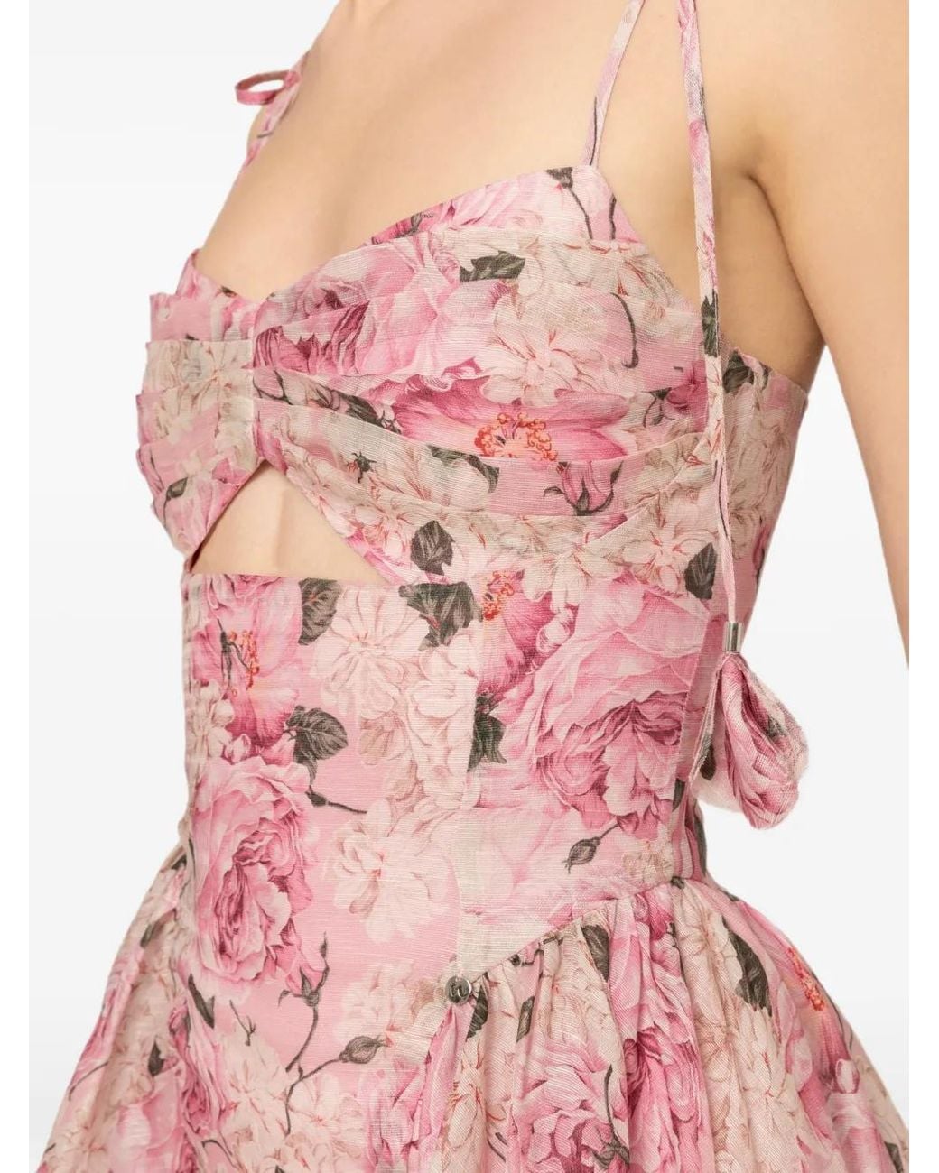Nissa Pink Silk And Linen Mini Dress