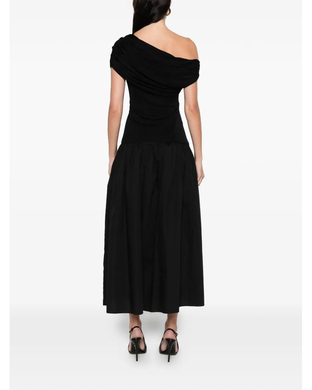 Self-Portrait Black Cotton Draped Knit Midi Dress