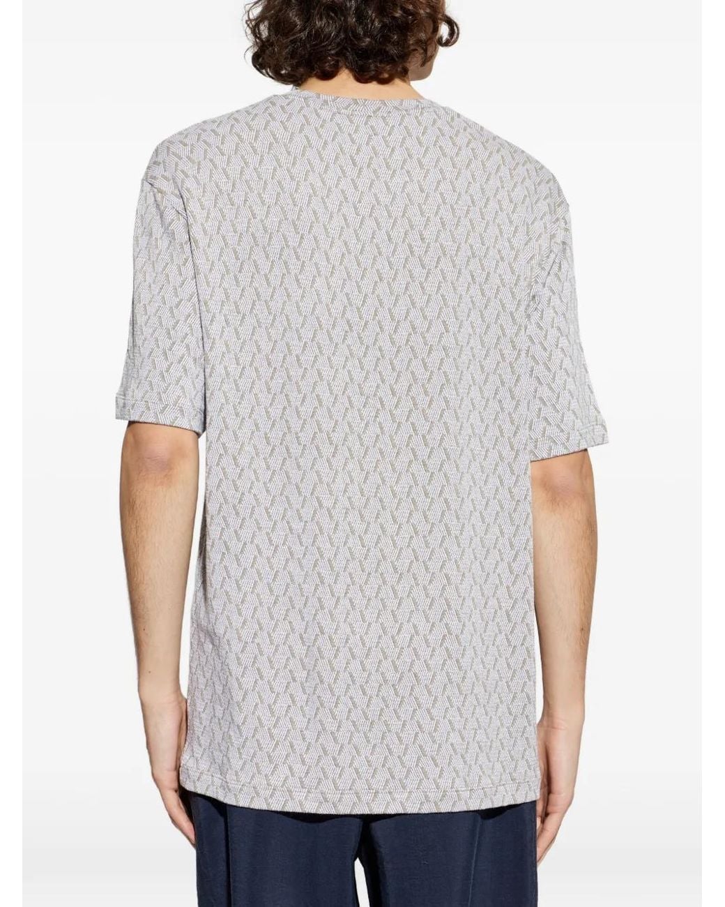 Giorgio Armani Gray Geometric-Patterned T-Shirt for men