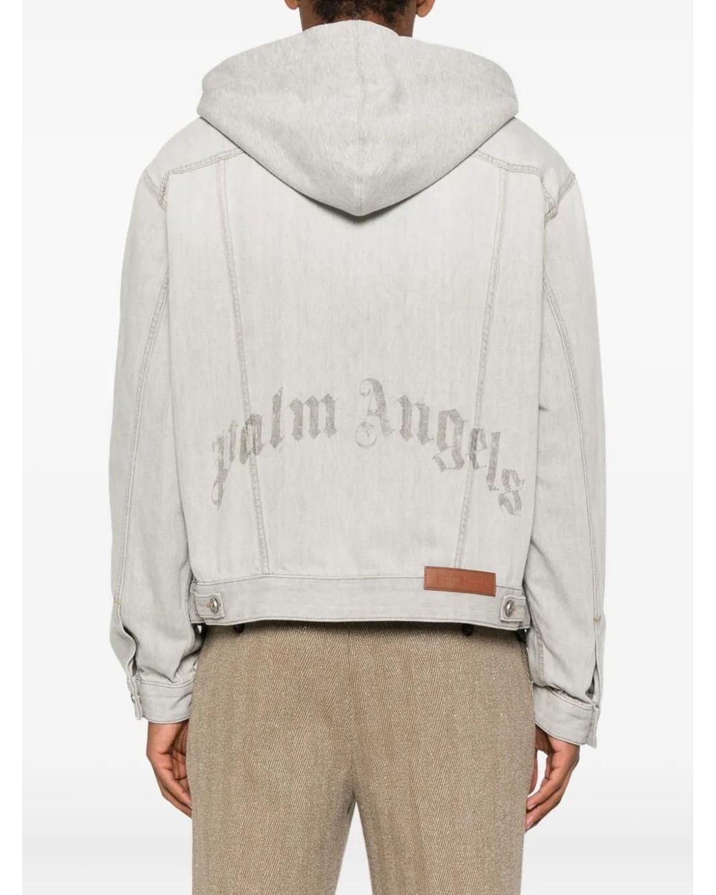 Palm Angels Gray 'Curved Logo' Denim Jacket for men